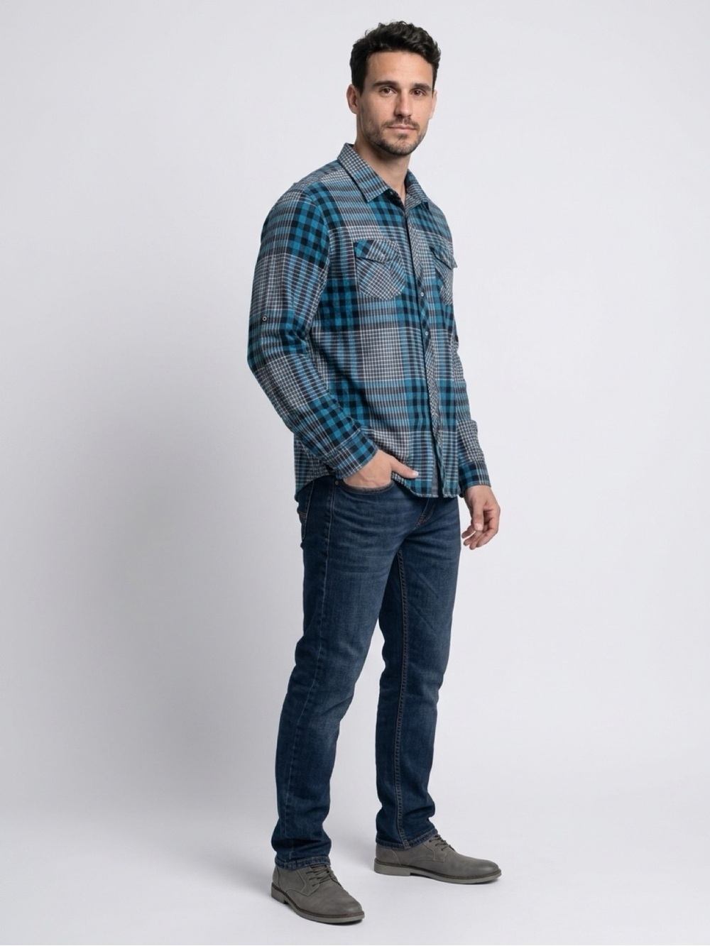 Diamond Stash Men's 4XL Multicolor Plaid Flannel Long Sleeve Shirt - Picture 2 of 11